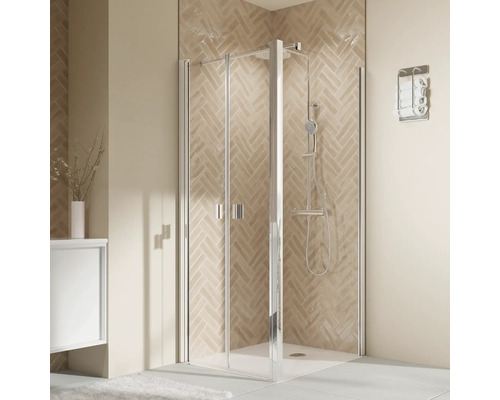 Porte de douche pour paroi latérale avec porte battante BREUER Elana 2.0 100 x 200 cm couleur du profilé carré chrome décor de vitre verre transparent poignée tampon