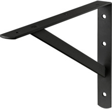 Schwarze Regalhalterung aus Metall mit Befestigungslöchern