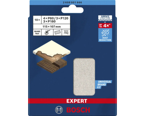 Bosch Expert Schleifblatt für Schwingschleifer M480 115 x 107 mm (Körnung 80/120/180) 10 Stück