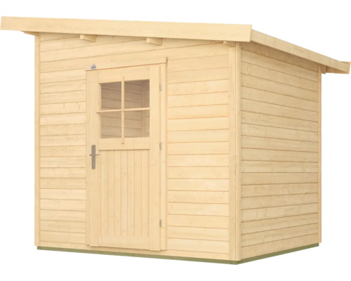 Holzgartenhaus mit Pultdach und Tür mit Fenstern