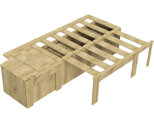 Holzbettgestell mit Lattenrost und Schubladen