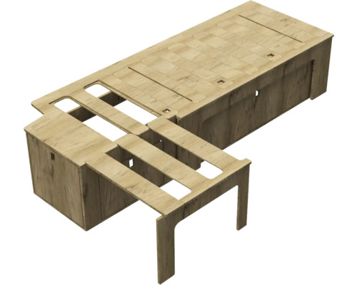 Extension de camping avec tiroirs et cadre de lit en bois