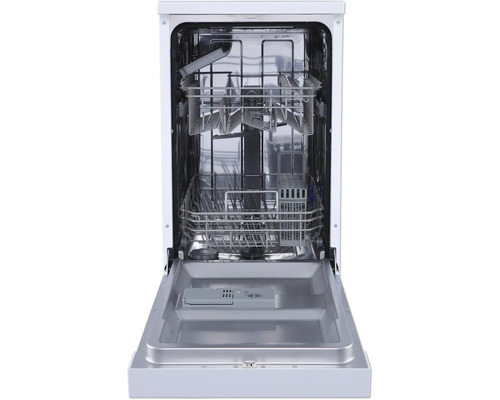 Offener Geschirrspüler mit Körben für Geschirr und Besteck