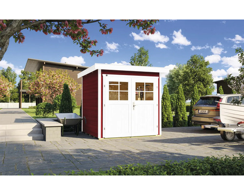 Abri de jardin weka 227 Taille 1 avec plancher 229 x 253 cm rouge de falun Jardin avec abri de jardin avec porte double et fenêtre