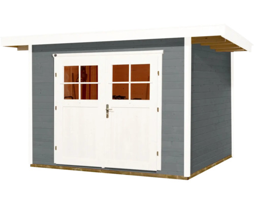 Abri de jardin en bois avec double porte et toit plat