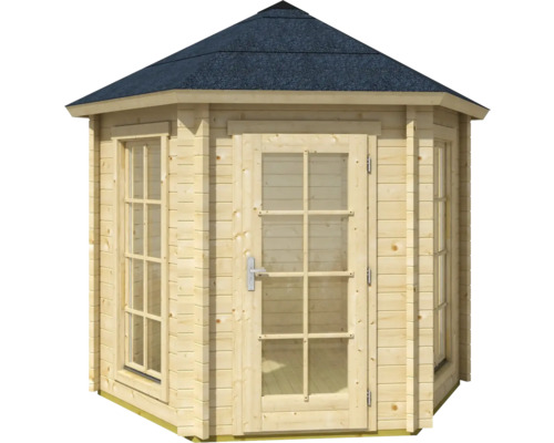 Abri de jardin en bois avec fenêtres et porte