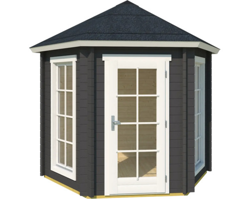Pavillon de jardin hexagonal avec fenêtres et porte