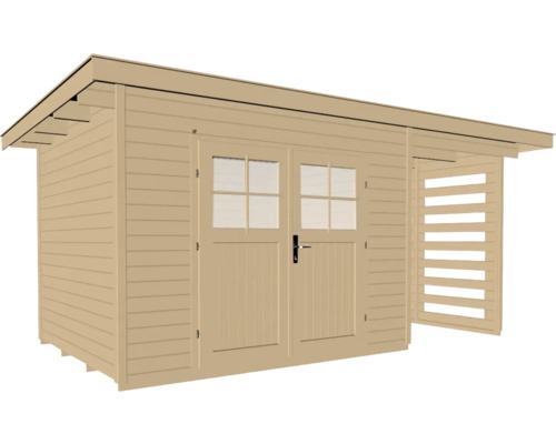 Abri de jardin en bois avec double porte et annexe