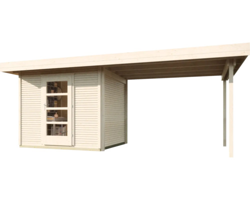 Holzgartenhaus mit Überdachung und Tür