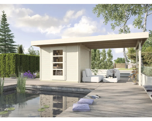 Abri de jardin weka abri design 172 B T. 3 avec plancher, extension de toit 590 x 301 cm nature