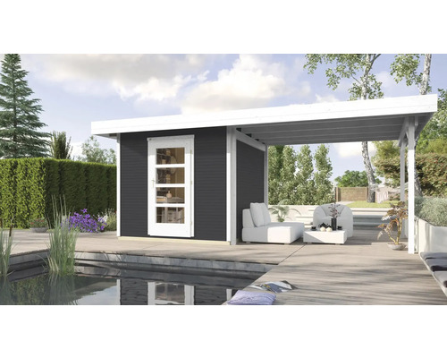 Abri de jardin weka Designhaus 172 B T. 3 avec plancher 634 x 377 cm anthracite Abri de jardin avec terrasse couverte et coin salon
