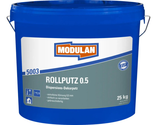 Crépi au rouleau MODULAN 5003 0.5 blanc 25 kg Seau bleu d''enduit à rouleau 0.5 enduit décoratif à dispersion 25 kg