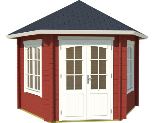 Pavillon de jardin hexagonal en bois avec fenêtres et double porte