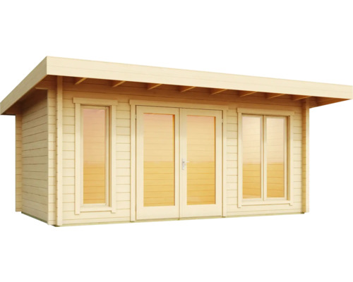 Maison de jardin en bois avec fenêtres et porte double