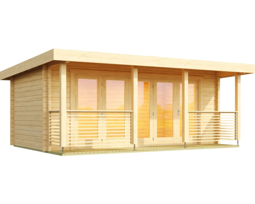 Maison de jardin en bois avec terrasse couverte et double porte