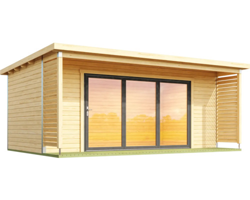 Abri de jardin en bois avec porte coulissante et paroi à lamelles