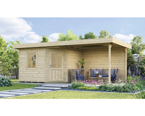 Abri de jardin weka abri design 213 B T. 1 avec plancher, extension de toit avec paroi arrière 586 x 278 cm nature Abri de jardin weka abri design 213 B T. 1 avec plancher, extension de toit avec paroi arrière 586 x 278 cm nature