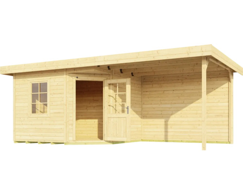 Holzgartenhaus mit Veranda, Fenster und Tür