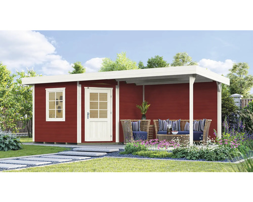 Abri de jardin weka abri design 213 B T. 1 avec plancher, extension de toit avec paroi arrière 533 x 238 cm rouge de falun