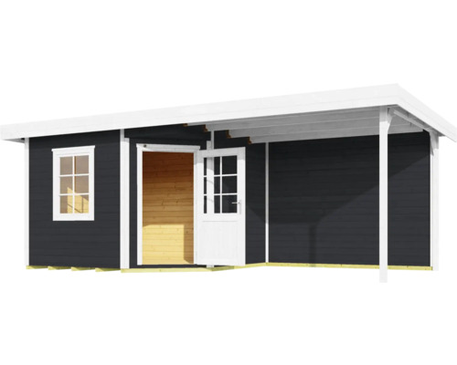 Maison de jardin en bois avec fenêtre et porte ouverte