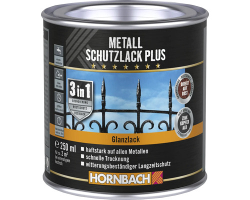 HORNBACH Metallschutzlack Plus glänzend silber 250 ml Metall Schutzlack Plus Lackdose mit 250 ml Inhalt