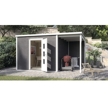 Abri de jardin weka abri design 413 A T. 2 avec film de toit autocollant, plancher, extension de toit avec paroi arrière 460 x 310 cm anthracite