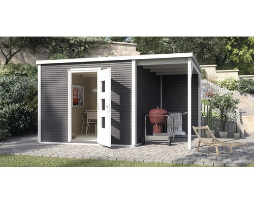 Abri de jardin weka abri design 413 A T. 2 avec film de toit autocollant, plancher, extension de toit avec paroi arrière 460 x 310 cm anthracite