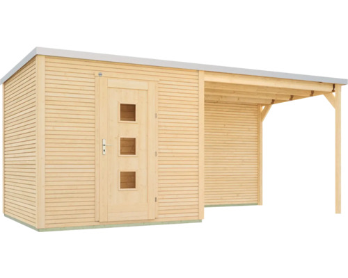 Abri de jardin en bois avec annexe latérale