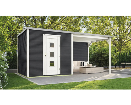 Abri de jardin weka abri design 413 B T. 1 avec film de toit autocollant, plancher, extension de toit avec paroi arrière 546 x 250 cm anthracite