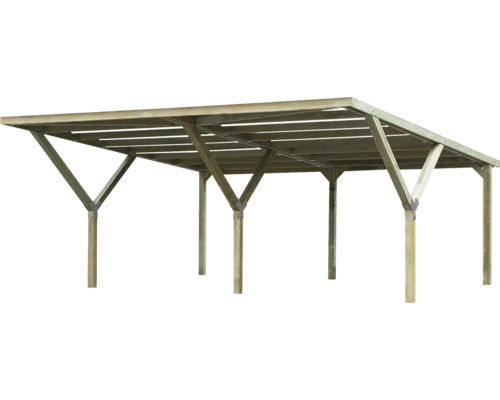 Holzcarport mit sechs Pfosten und Dach