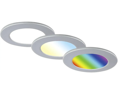 Trois spots encastrés à LED avec différentes couleurs de lumière