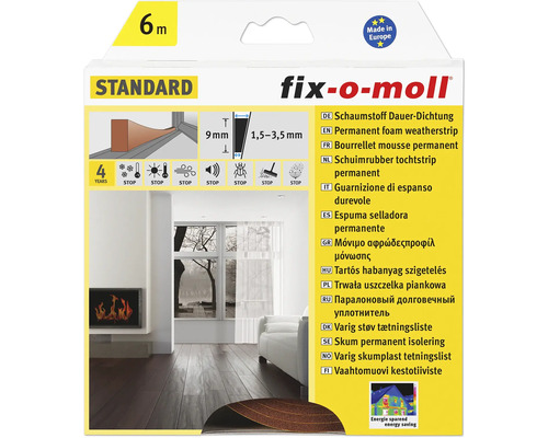fix-o-moll Schaumstoff-Dauer-Dichtung braun 6 m 4 x 9 mm Fix-o-Moll Schaumstoff Dauer Dichtung, sechs Meter, Standard