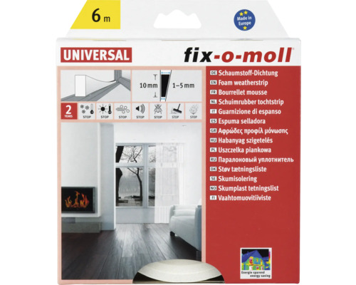 fix-o-moll Schaumstoffdichtung selbstklebend weiss 6 m 6 x 10 mm Fix-o-moll Universal Schaumstoff Dichtung, sechs Meter