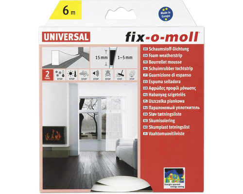 fix-o-moll Schaumstoffdichtung selbstklebend weiss 6 m 6 x 15 mm Fix-o-moll Universal Schaumstoffdichtung, sechs Meter