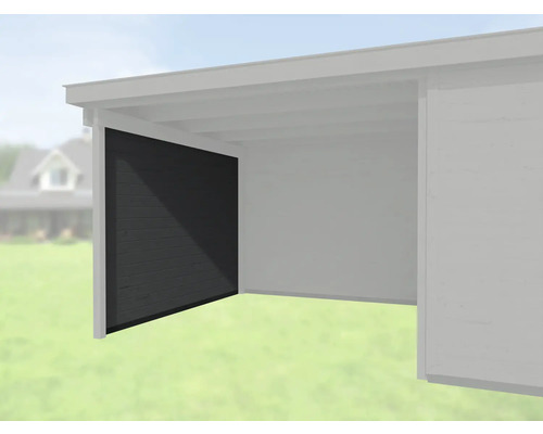 Paroi latérale weka 28 mm pour abri de jardin 172 largeur 295 cm anthracite Vue partielle d''un carport avec paroi en bois