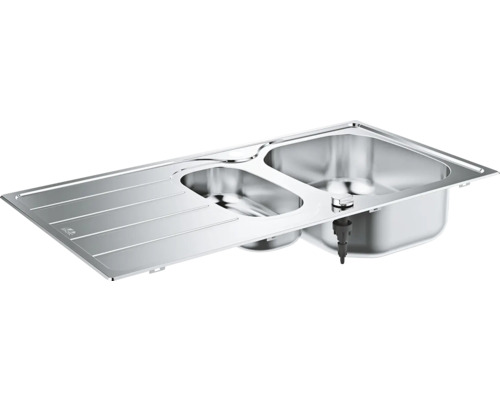 Évier en acier inoxydable avec deux cuves et égouttoir