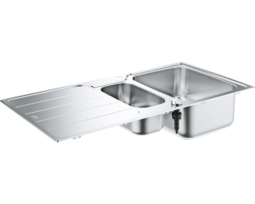 Évier en acier inoxydable avec égouttoir et deux bacs