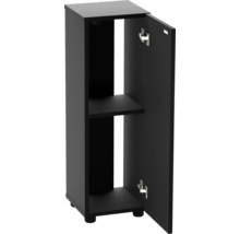 Meuble bas noir avec porte ouverte et une étagère