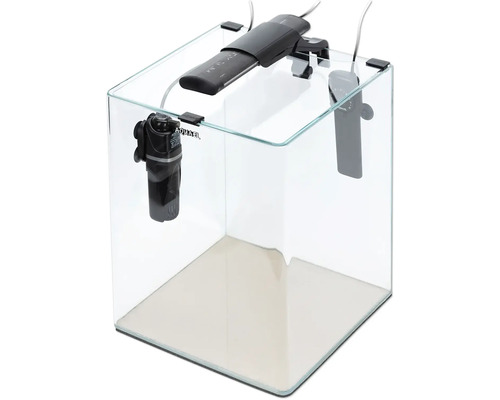Aquarium OptiBent 20 schwarz, ca. 19 l mit LED Beleuchtung, Heizer, Innenfilter und Unterlage, Weissglas Nanoaquarium