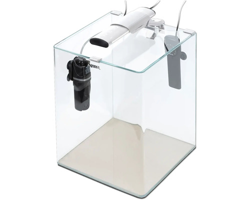 Aquarium OptiBent 20 weiss, ca. 19 l mit LED Beleuchtung, Heizer, Innenfilter und Unterlage, Weissglas Nanoaquarium