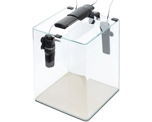 Aquarium OptiBent 30 noir, 29 l avec éclairage LED, chauffage, filtre intérieur et support, nano-aquarium en verre blanc