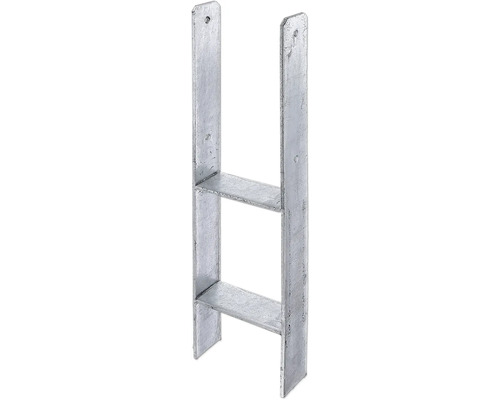 Support pour poteaux en H lourd, 121 x 300 x 600 mm, galvanisé à chaud, 1 unité Support de poteau en métal avec deux traverses et trous de fixation