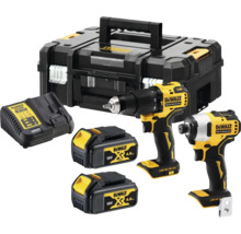 Coffret à outils avec perceuse-visseuse sans fil, visseuse à chocs sans fil, chargeur et deux batteries