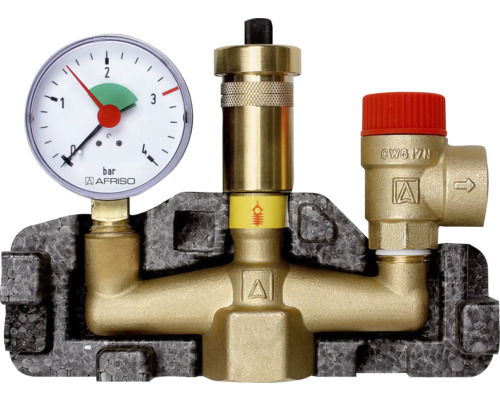 Groupe de sécurité avec manomètre, purgeur d''air et soupape de sécurité