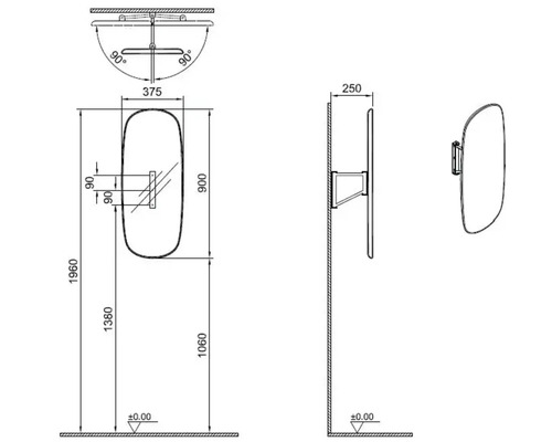 Dessin technique d''un miroir avec des dimensions