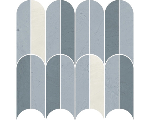 Feinsteinzeugmosaik Velvet Arch mix cielo 32.5x33.5 cm Muster aus länglichen, abgerundeten Mosaikfliesen