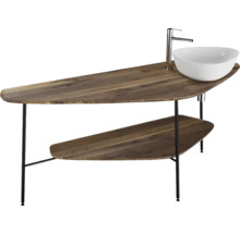 Meuble-lavabo avec plateau en bois, vasque à poser et robinetterie