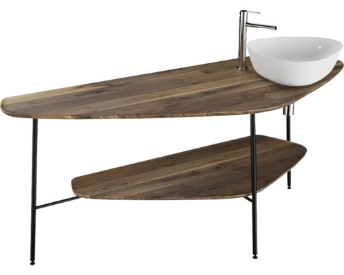 Meuble-lavabo avec plateau en bois, vasque à poser et robinetterie
