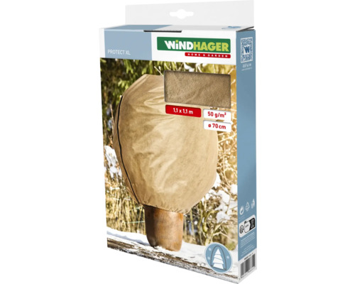 Winterschutz Vlieshaube Windhager Protect XL 1,1 x 1,1 m beige Vlies 50 g / qm mit Kordel und Reissverschluss Windhager Winterschutzhaube Protect XL im Karton