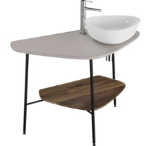 Meuble-lavabo avec vasque à poser, étagère et structure en métal noir